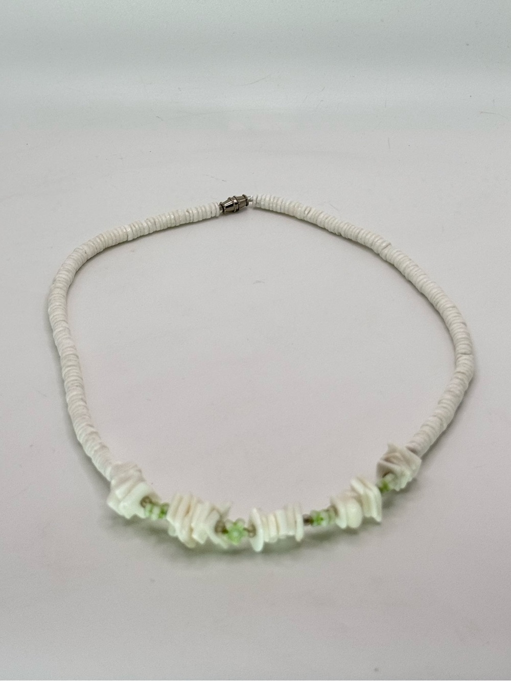White Shell Bead Choker Necklace 17.5” Beach Boho Floral